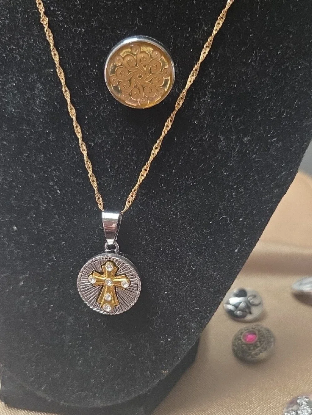 Two-Tone Cross Medallion Necklace - Gold and Silver Women’s Pendant Plus 5.00 Ex